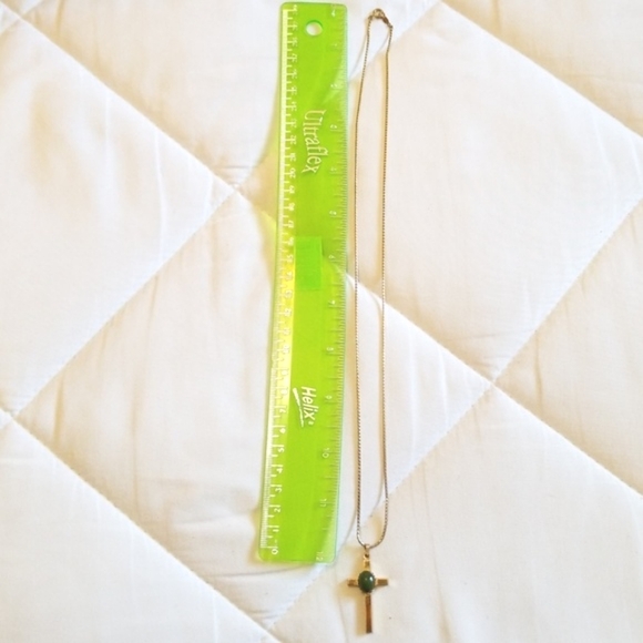 Gold Cross Green Bead Necklace - Picture 6 of 6